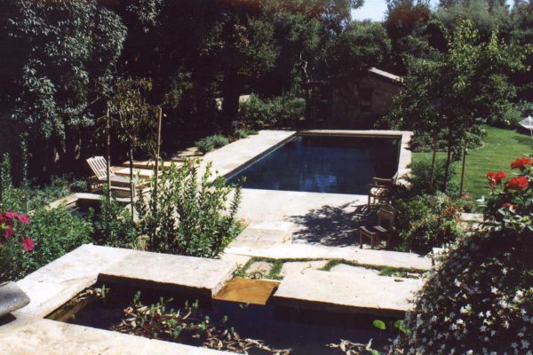 residential-pool-with-stone-tiles-and-plants_riviera-pools-and-spas_premium-pool-builder-in-los-angeles-and-southern-california